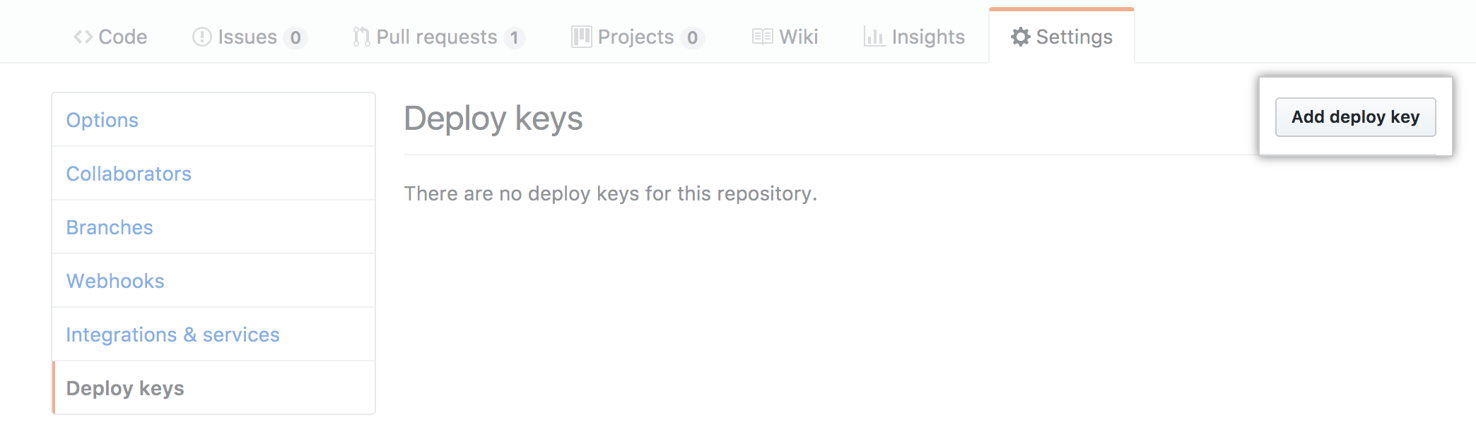 Finding the “Add Deploy Key” button